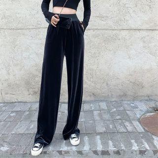 Velvet High-waist Wide-leg Pants Black Gray - One Size