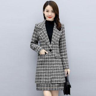 Set: One-button Plaid Blazer + Mini A-line Skirt