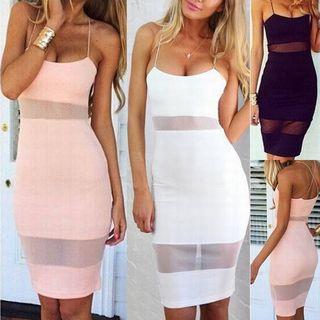 Mesh Panel Strap Dress