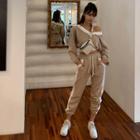 Set: Off-shoulder Cropped Pullover + Sweatpants