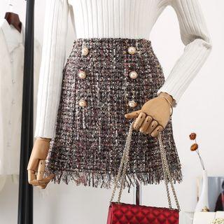 Fringed Tweed Mini A-line Skirt