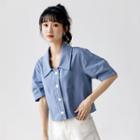 Elbow-sleeve Wide-collar Blouse