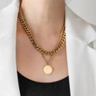 Disc Pendant Chain Layered Necklace Gold - One Size