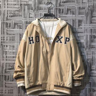 Letter Embroidered Zip Bomber Jacket