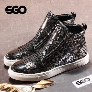 Genuine Leather Snake-print Ankle Boots
