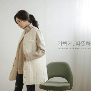 Snap-button Quilted Long Vest With Sash
