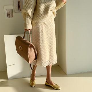 Lace Overlay Knit Midi Skirt
