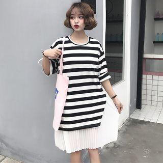 Striped Short-sleeve Mock Two-piece T-shirt