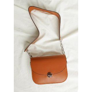 Lettering-strap Flap Shoulder Bag