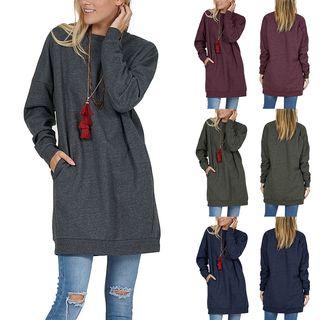 Side Pocket Plain Pullover Dress