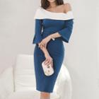 Cold Shoulder Elbow-sleeve Sheath Dress