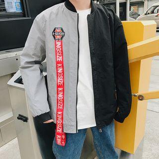 Ribbon Detail Color Block Bomber Jacket