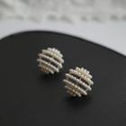 Faux Pearl Stud Earring 1 Pair - S925 Silver - White & Gold - One Size