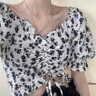 Short-sleeve Floral Print Cropped Top As Shown In Figure - One Size