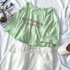 Short-sleeve Lettering T-shirt / Mini Fitted Denim Skirt