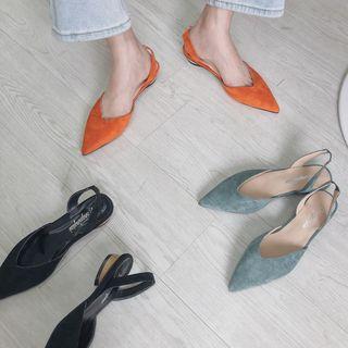Faux Leather Pointed Slingback Flats