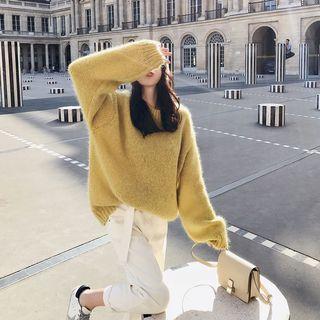 Plain Sweater / Cropped Straight Cut Pants / Set
