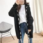 Open-front Cross-strap Hooded Knit Cardigan Black - One Size