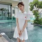 Short-sleeve Heart Embroidery Mini Polo Dress