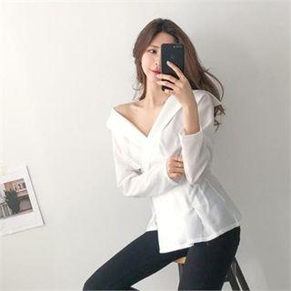 Wide-collar Surplice-wrap Blouse