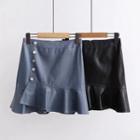 Faux Leather Ruffle Hem Mini A-line Skirt