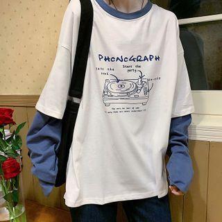 Mock Two-piece Vinyl Print Pullover