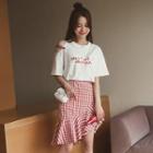 Set: Lettering Short-sleeve T-shirt + Asymmetric Skirt