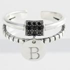 925 Sterling Silver Letter B Layered Open Ring White Gold - One Size