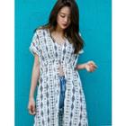 Dolman-sleeve Slit-front Pattern Dress