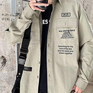 Lettering Print Long-sleeve Cargo Shirt