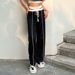 Contrast Trim High Waist Wide Leg Sweatpants