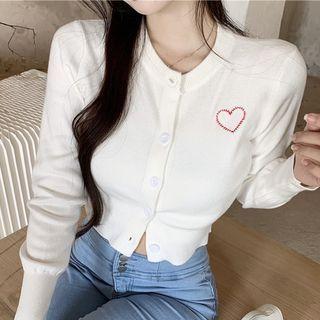 Heart Embroidered Crop Cardigan