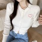 Heart Embroidered Crop Cardigan