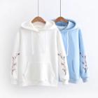 Flower Embroidered Hoodie White - One Size