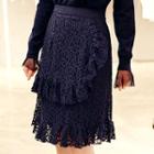 Frill-trim Tiered Lace Skirt