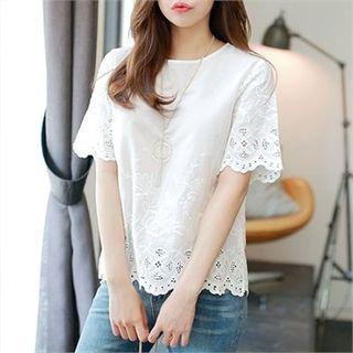 Punch-detailed Short-sleeve Blouse