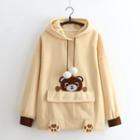 Pocket-accent Applique Hooded Pullover