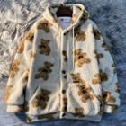 Bear Print Hooded Fleece Jacket
