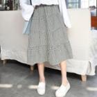 Gingham Tiered Midi Skirt Gingham - Black & White - One Size