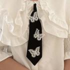 Butterfly Applique Neck Tie Butterfly - White & Black - One Size