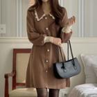 Scallop-collar Button-up Knit Dress