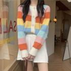 Long-sleeve Striped Sweater Blue & Pink & Yellow - One Size