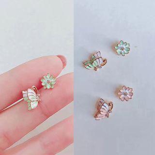 Non-matching 925 Sterling Silver Butterfly & Flower Earring