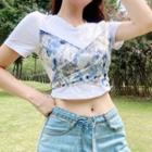 Mock Two-piece Tie-dyed Crop Top