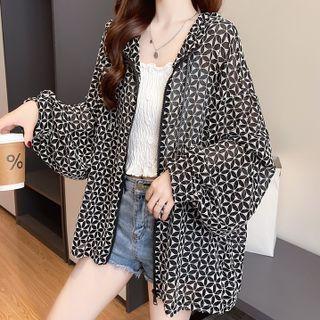 Pattern Zip Up Hoodie Black - One Size