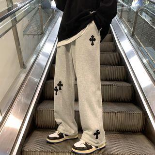 Cross Embroidered Wide-leg Sweatpants