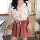 Dotted Short-sleeve Cropped Top / High-waist Shorts