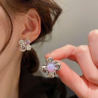 Flower Rhinestone Alloy Earring 1 Pair - Earrings - Silver - One Size