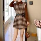 Set: Long-sleeve Top + Collared Houndstooth Dress