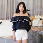 Off-shoulder Contrast-trim Cotton Top